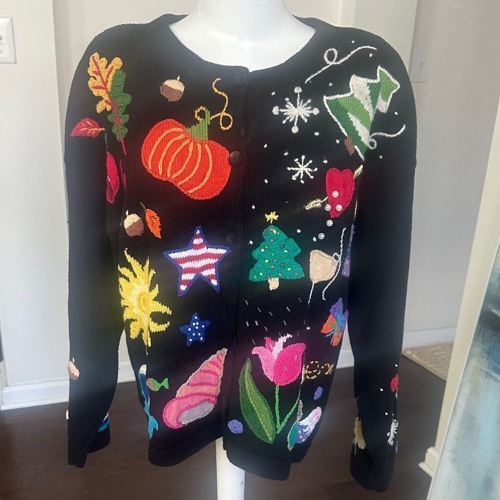 Design Options by Philip & Jane Gordon Novelty Cardigan Sweater L